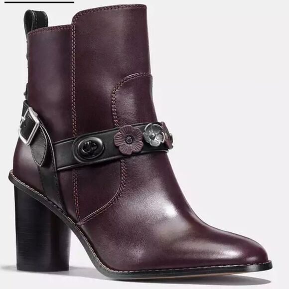 COACH soft Leather Moto Heel Ankle comfy boho Boots Oxford/black FG1032 size 6.5 - Picture 2 of 16